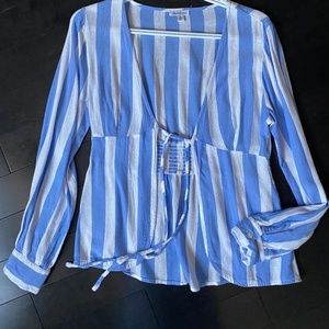 Dizzy Lizzy Blue and White Striped Top with Tie Front